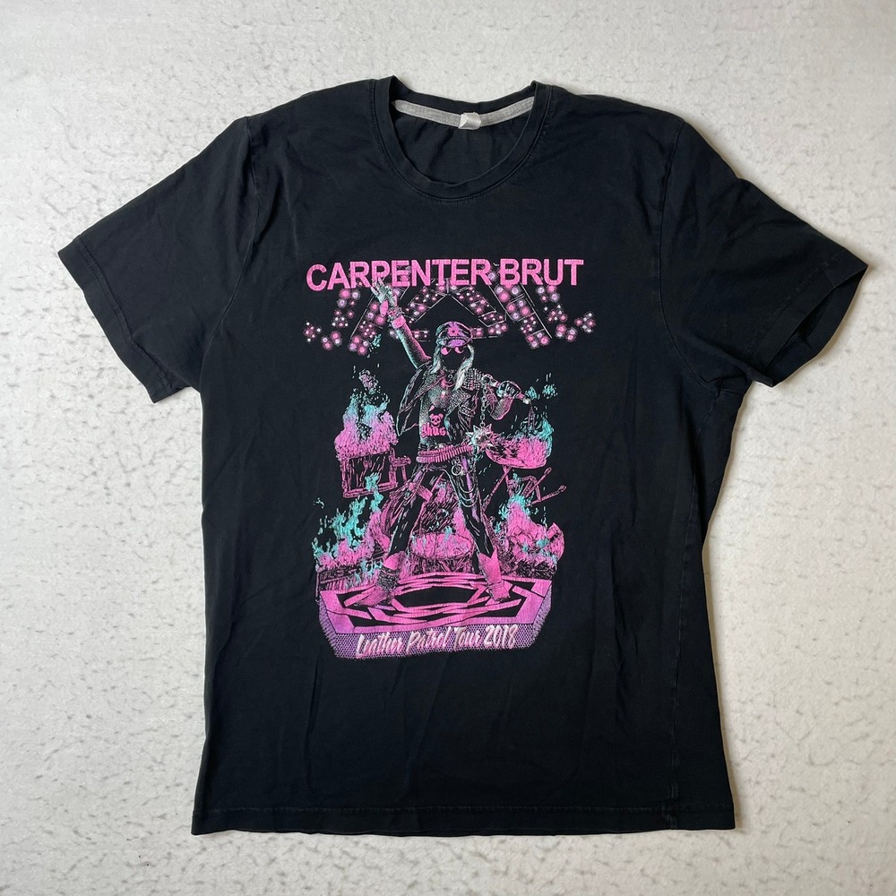 Kariban Carpenter Brut T-Shirt Mens Large Black Leather Patrol Tour 2018 Graphic